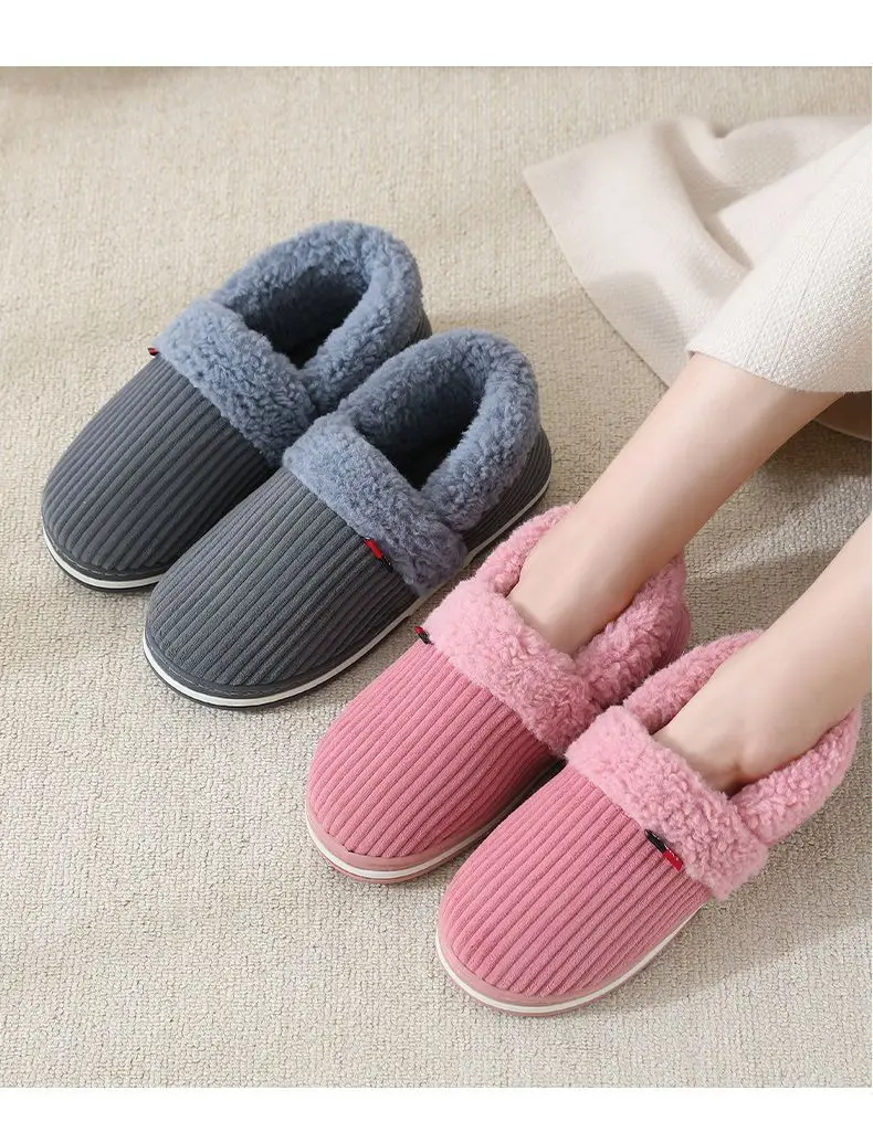 Couple warm bag heel cotton slippers winter indoor thickened bottom home home non-slip belt heel cotton shoes ladies — feature 17