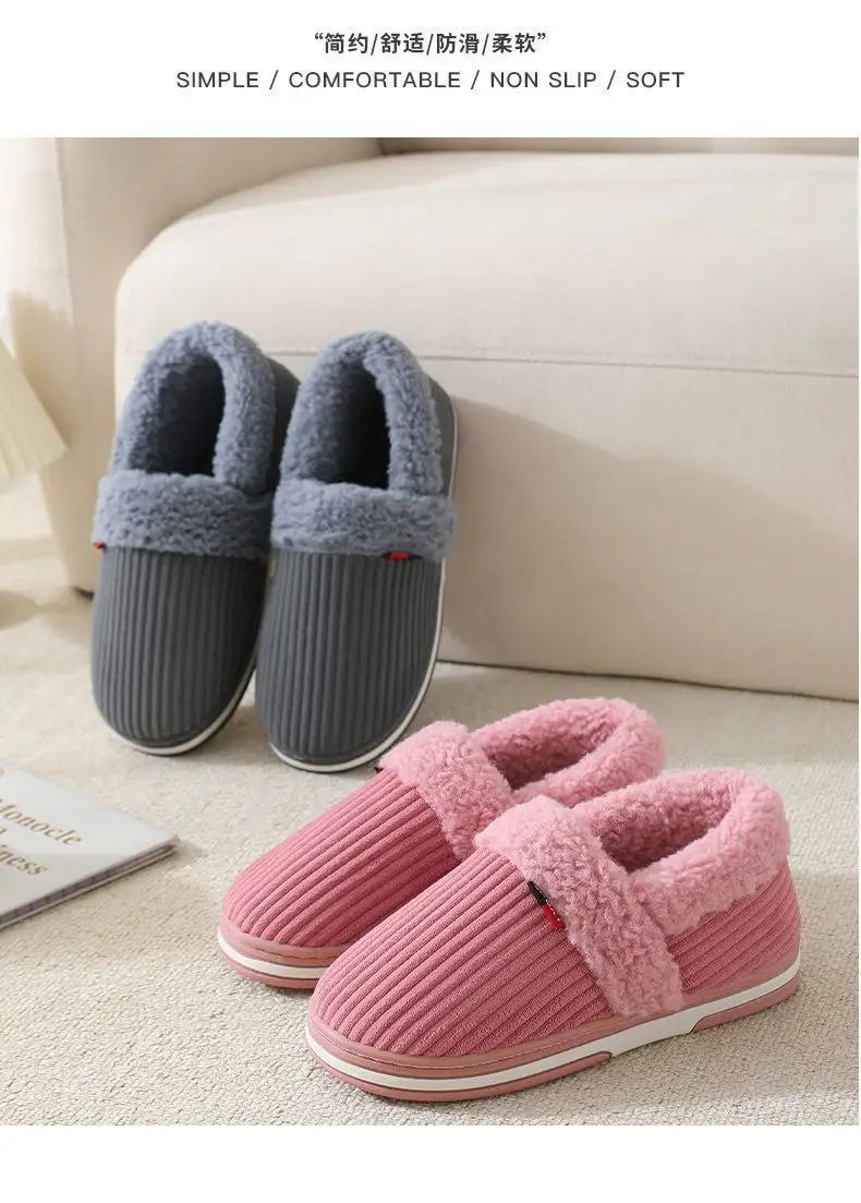Couple warm bag heel cotton slippers winter indoor thickened bottom home home non-slip belt heel cotton shoes ladies — feature 18