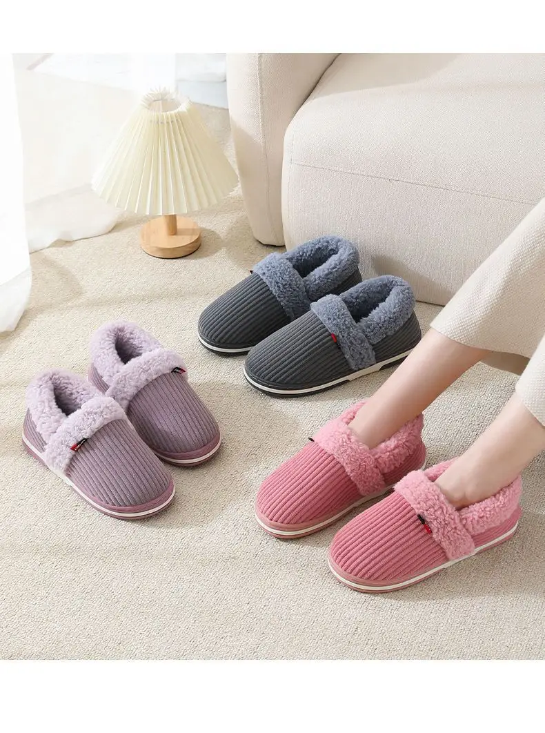 Couple warm bag heel cotton slippers winter indoor thickened bottom home home non-slip belt heel cotton shoes ladies — feature 19
