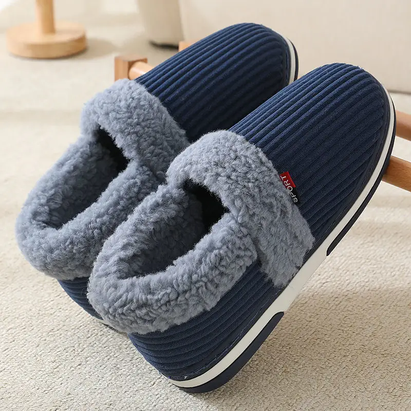 Couple warm bag heel cotton slippers winter indoor thickened bottom home home non-slip belt heel cotton shoes ladies — feature 2