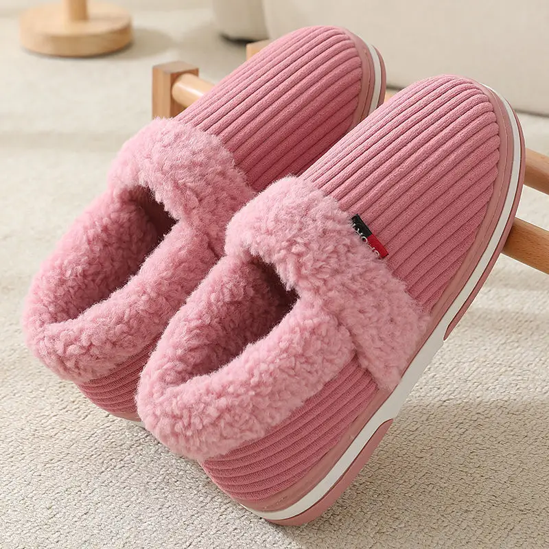 Couple warm bag heel cotton slippers winter indoor thickened bottom home home non-slip belt heel cotton shoes ladies