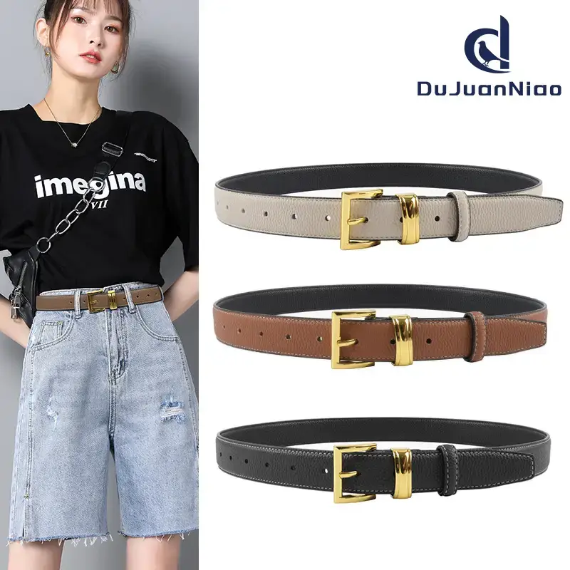 Women's Genuine Leather Belt with Gold Buckle - Image 17
