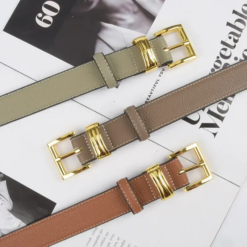 Women's Genuine Leather Belt with Gold Buckle - Image 18