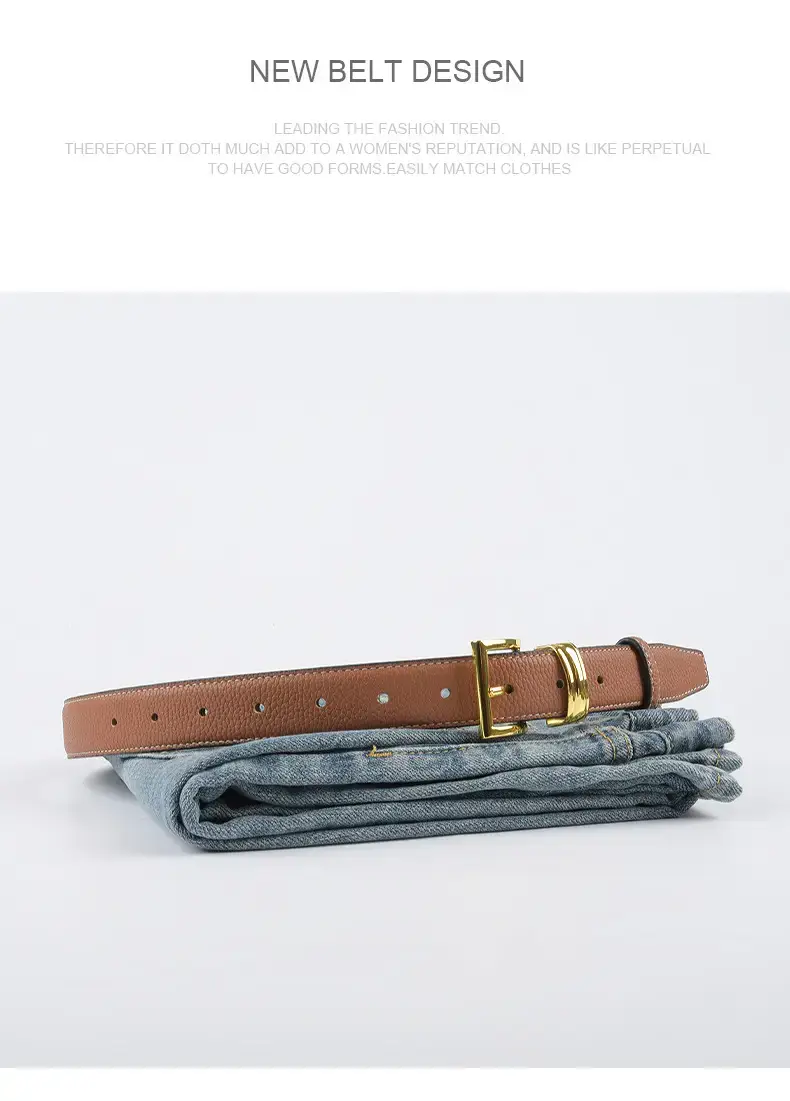 Women's Genuine Leather Belt with Gold Buckle β feature 13