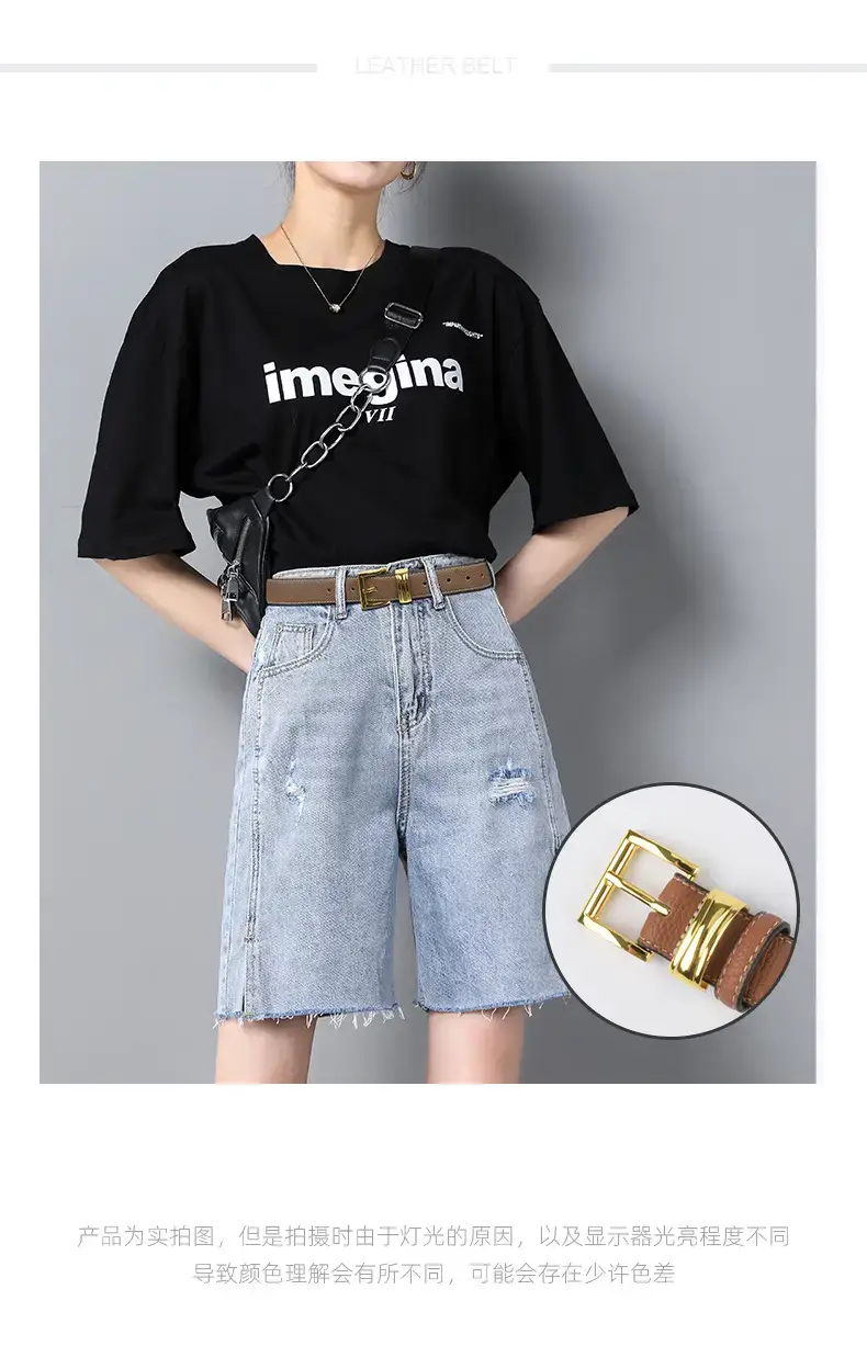 Women's Genuine Leather Belt with Gold Buckle β feature 2