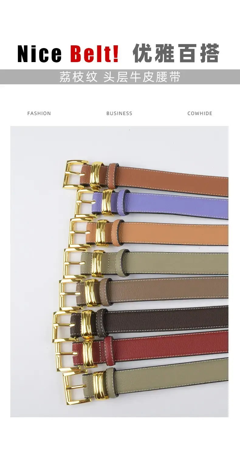 Women's Genuine Leather Belt with Gold Buckle β feature 4