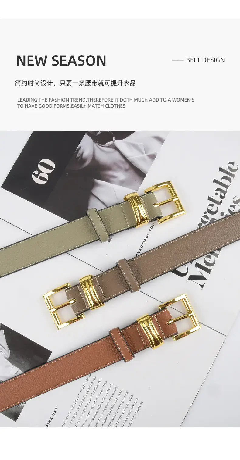 Women's Genuine Leather Belt with Gold Buckle β feature 5