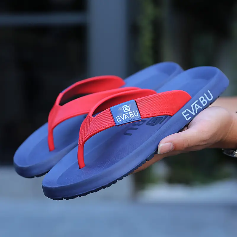 2023 Men's Red Blue Korean Beach Flip Flops Plus Size