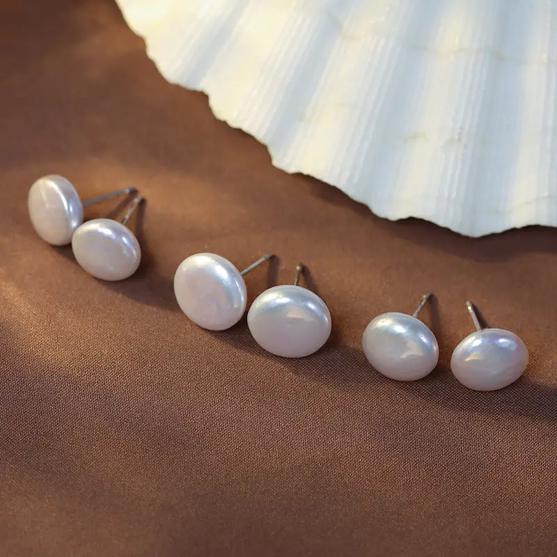 Natural Freshwater Pearl Button Earrings S925 Silver - Image 5