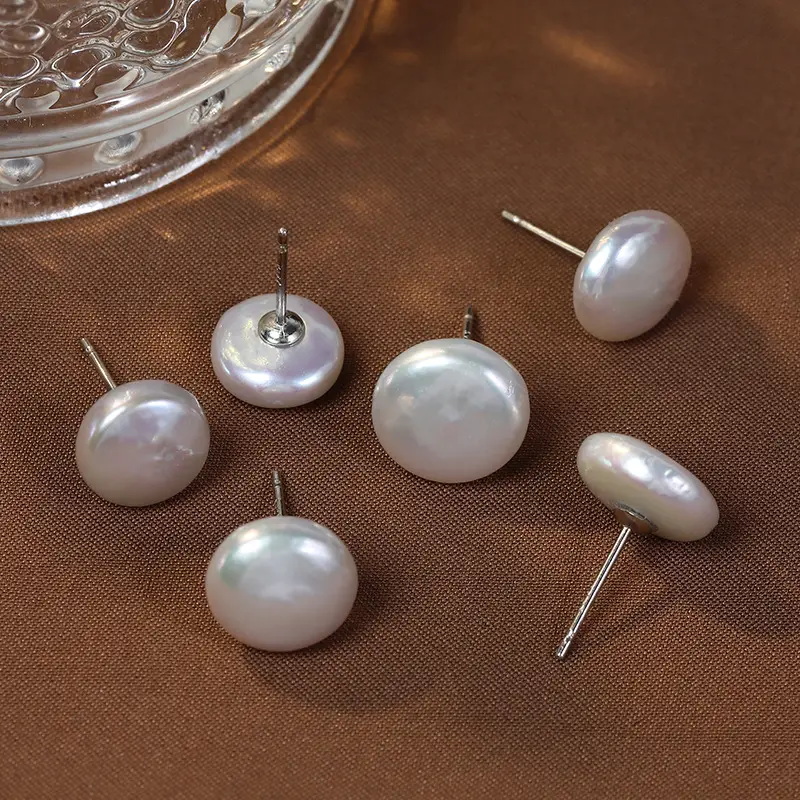 Natural Freshwater Pearl Button Earrings S925 Silver - Image 6