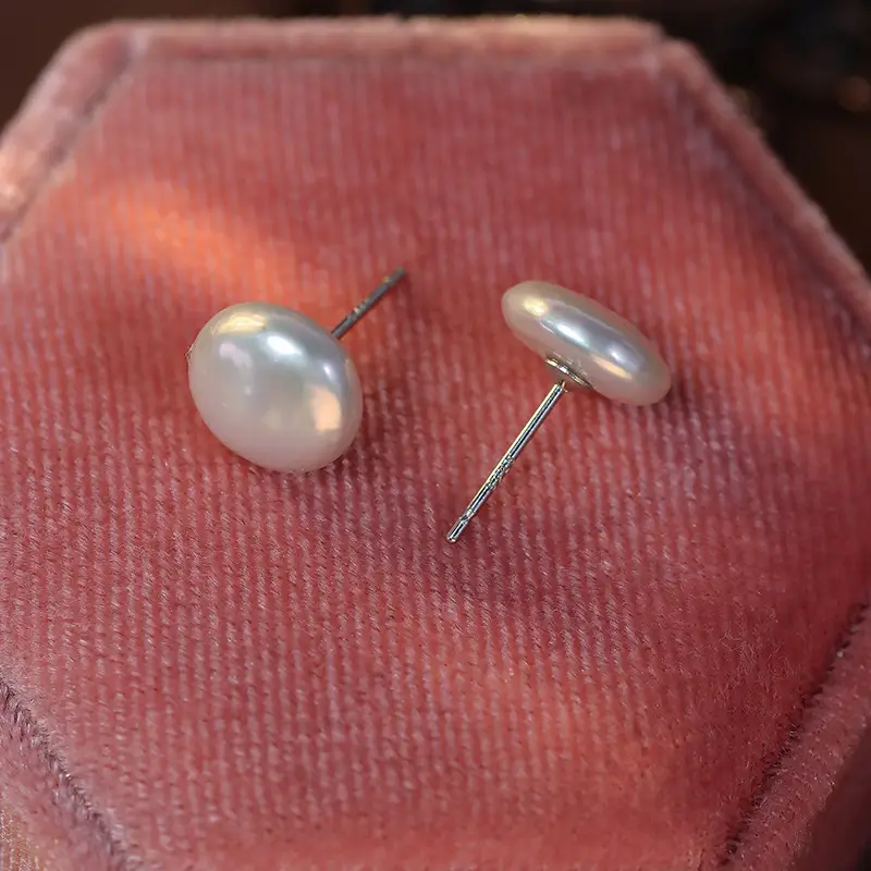 Natural Freshwater Pearl Button Earrings S925 Silver - Image 3