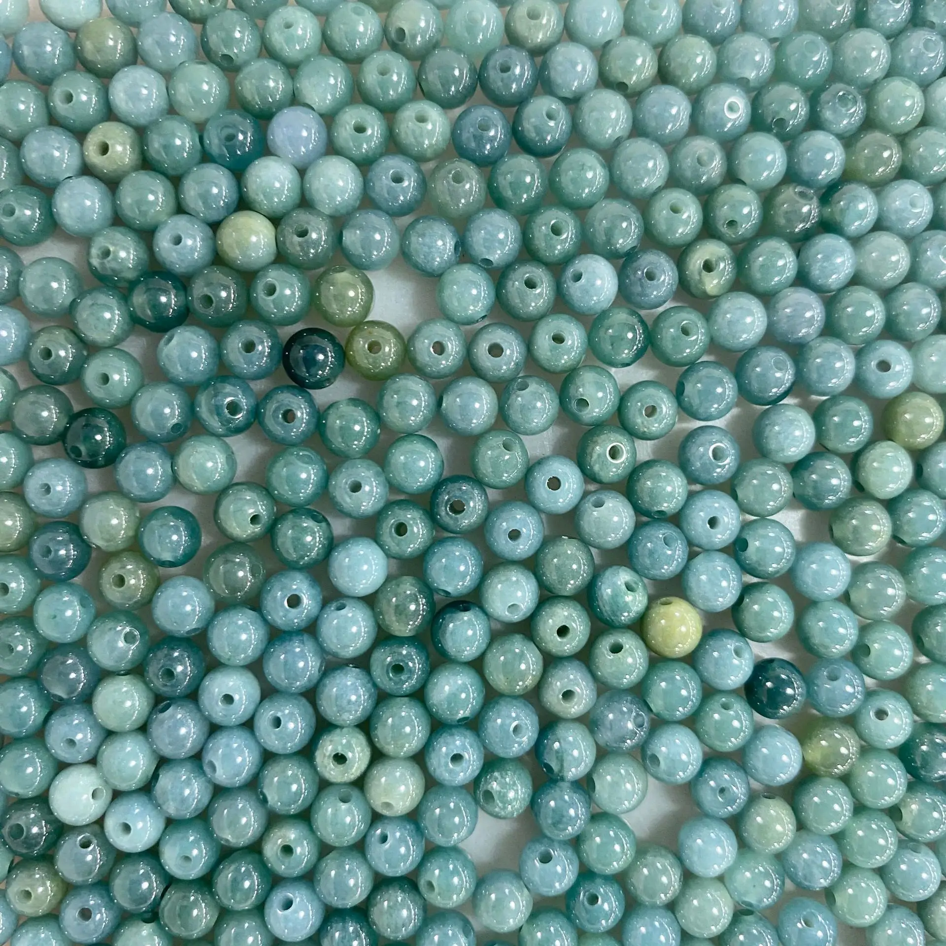 Natural A cargo Blue Jade Ice Beads Round Bracelet - Image 3