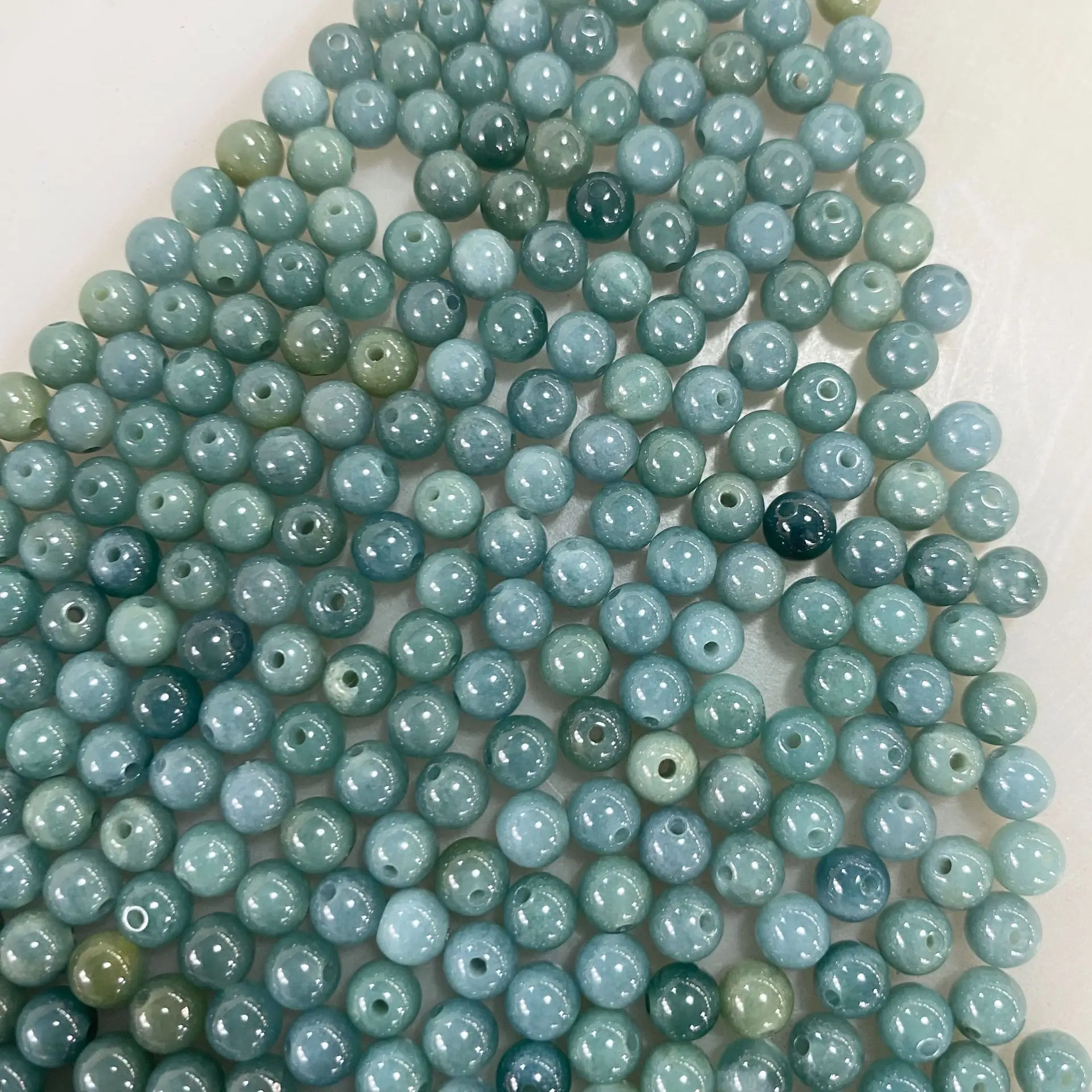 Natural A cargo Blue Jade Ice Beads Round Bracelet - Image 5