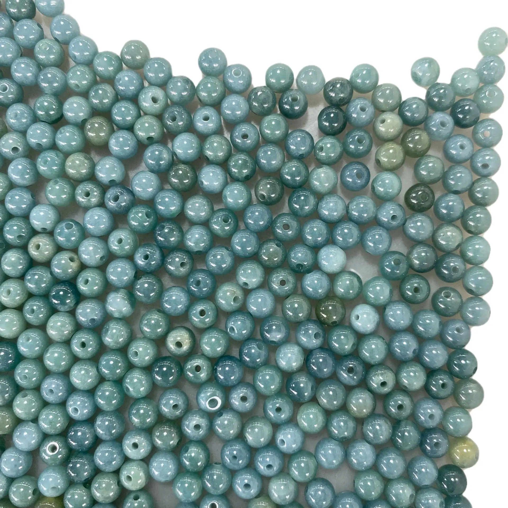 Natural A cargo Blue Jade Ice Beads Round Bracelet - Image 6