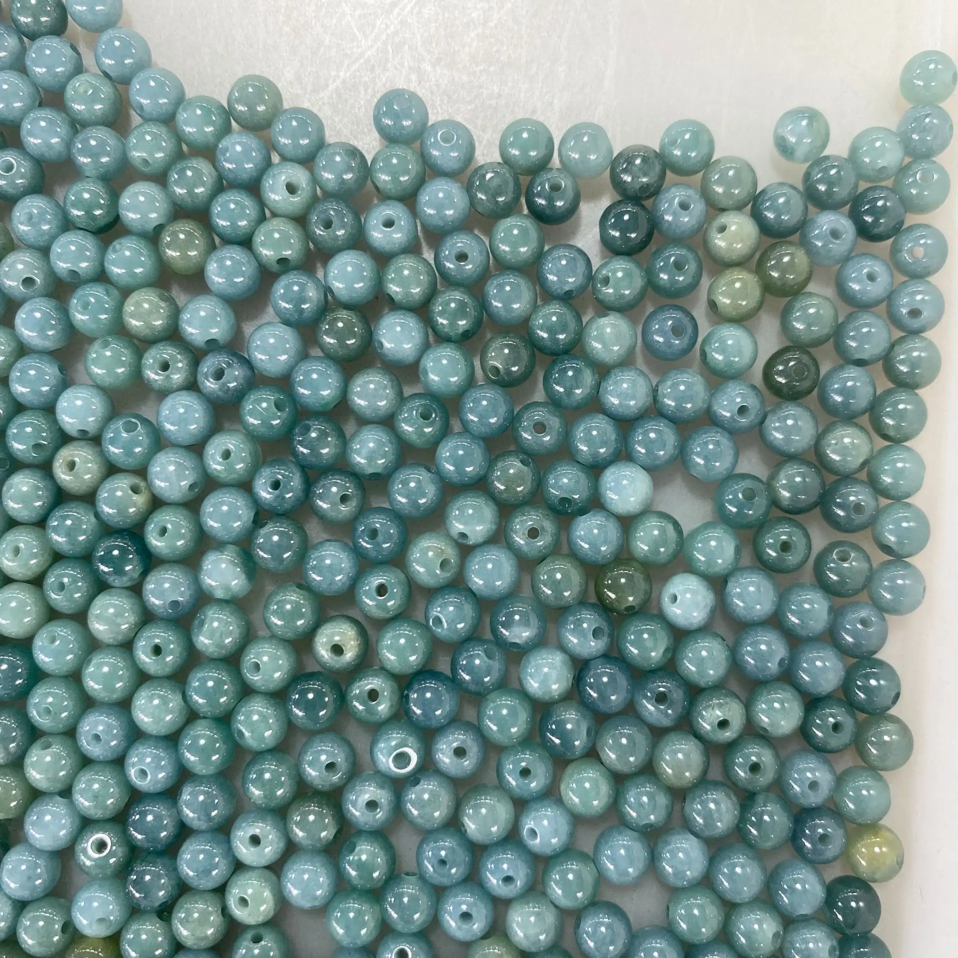 Natural A cargo Blue Jade Ice Beads Round Bracelet — feature 7