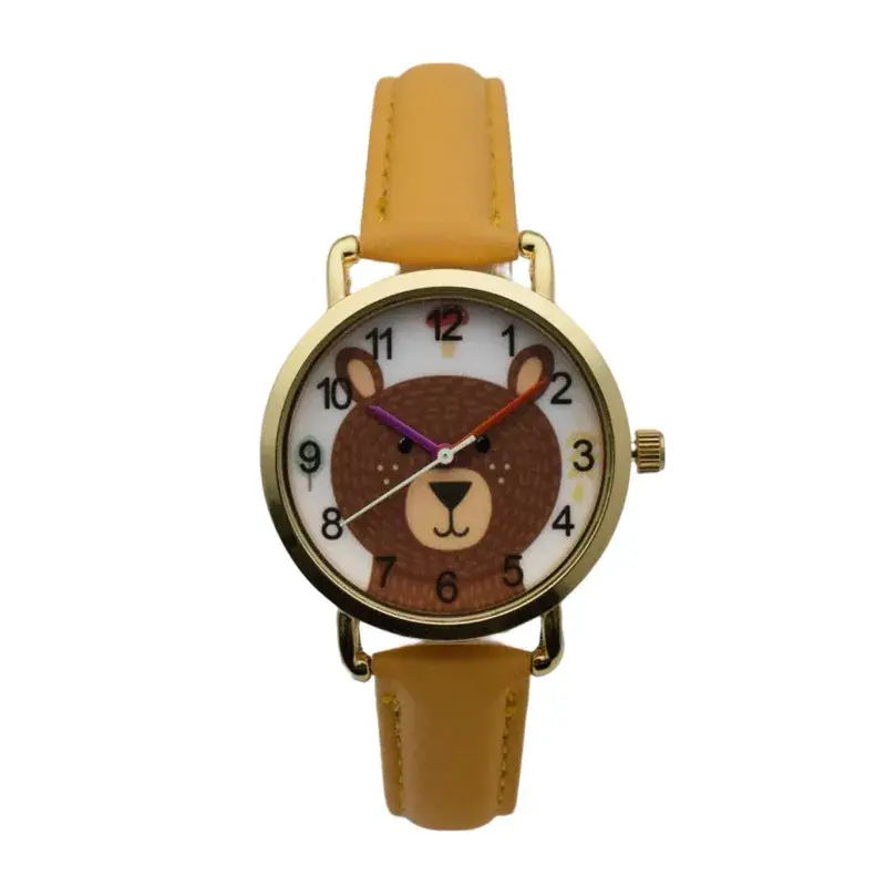 Cartoon Bear Quartz Watch for Kids Brown Leather Band - Image 5
