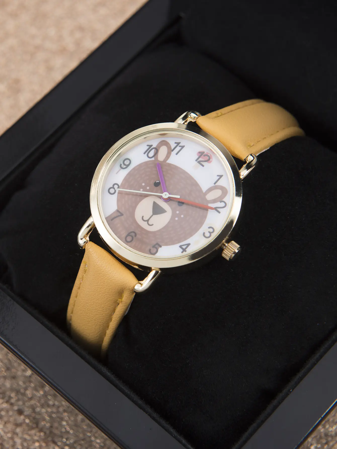 Cartoon Bear Quartz Watch for Kids Brown Leather Band — feature 1