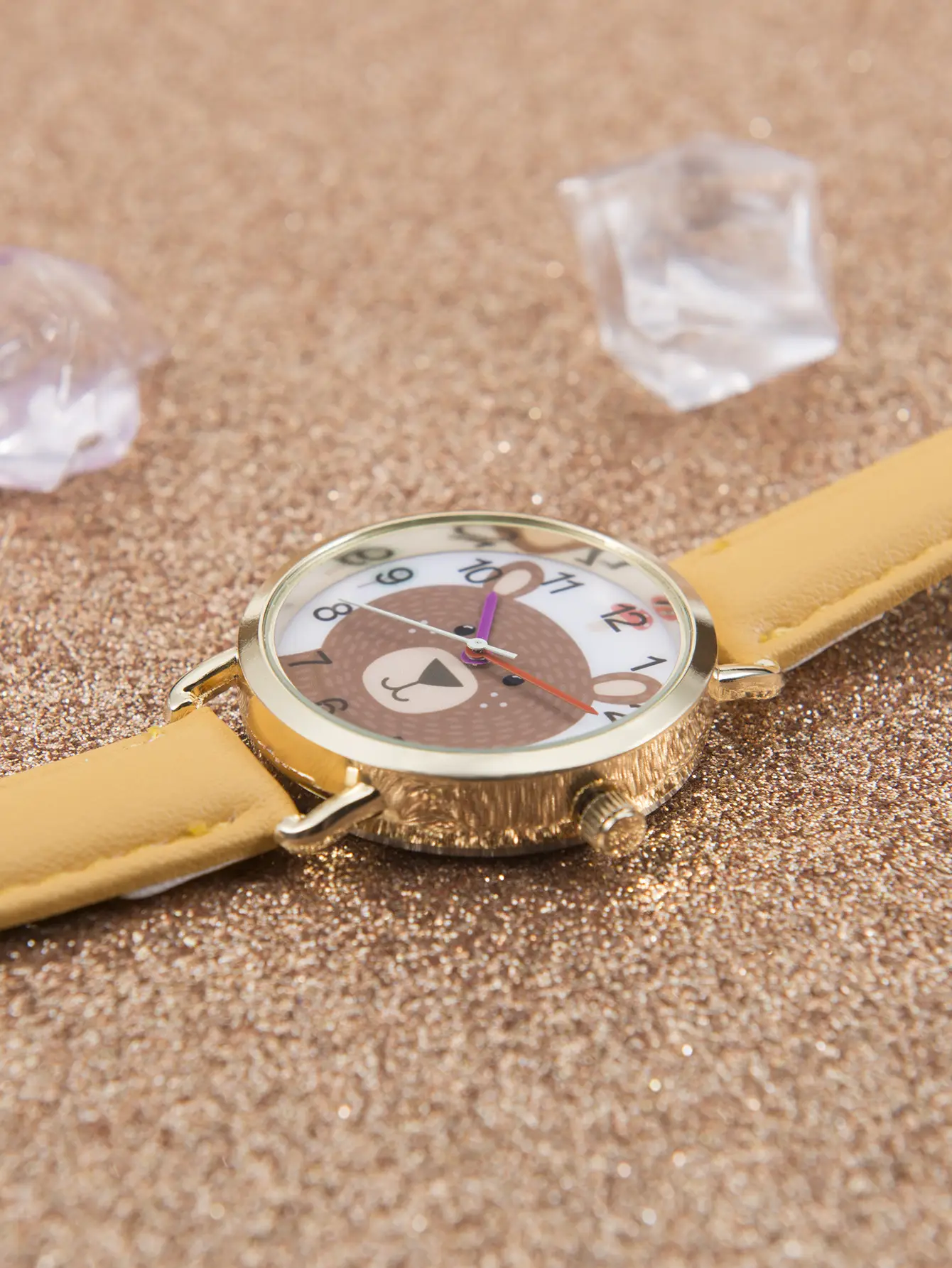 Cartoon Bear Quartz Watch for Kids Brown Leather Band — feature 3