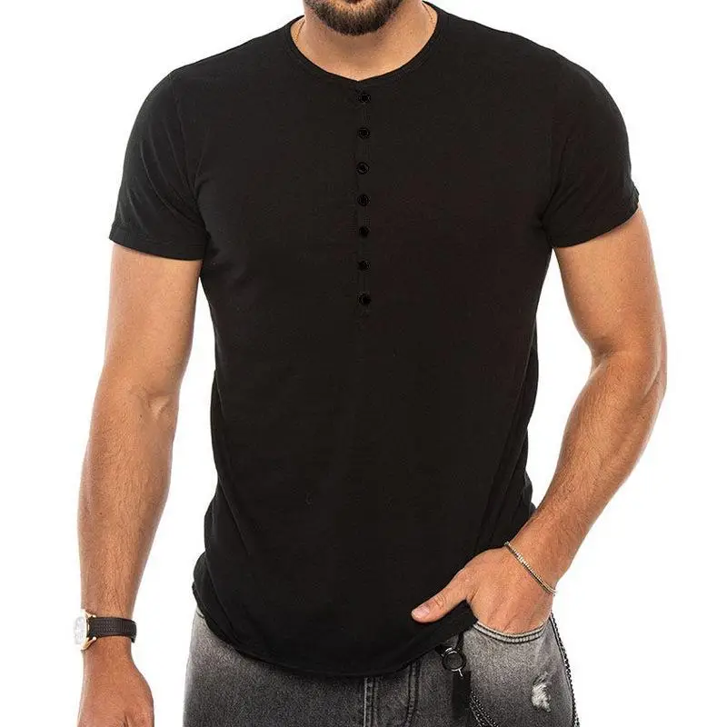 Men V-Neck Slim Fit Black T-Shirt Button Half Sleeve — feature 10