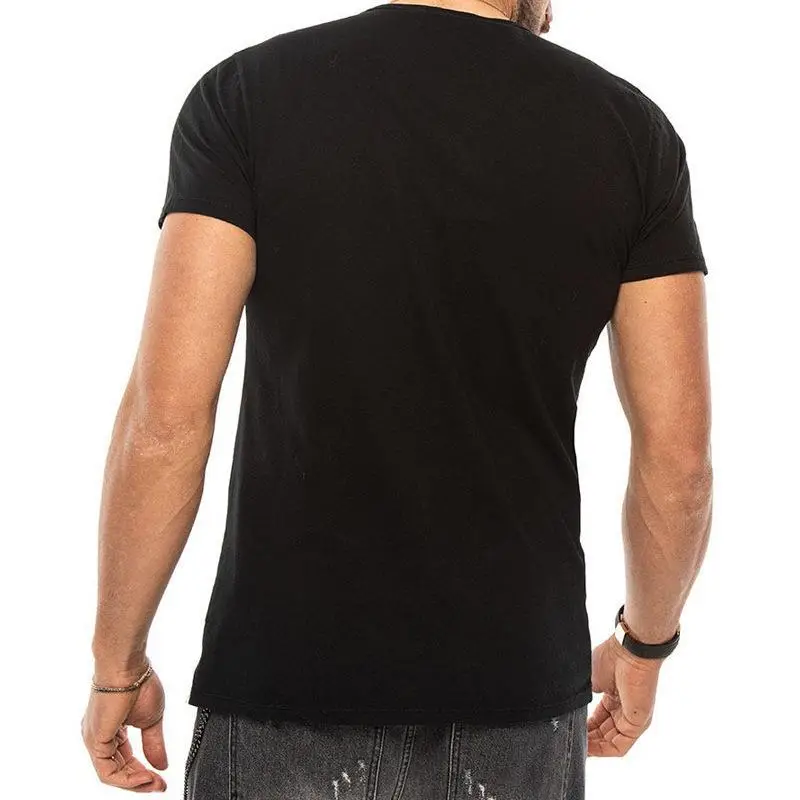 Men V-Neck Slim Fit Black T-Shirt Button Half Sleeve — feature 11