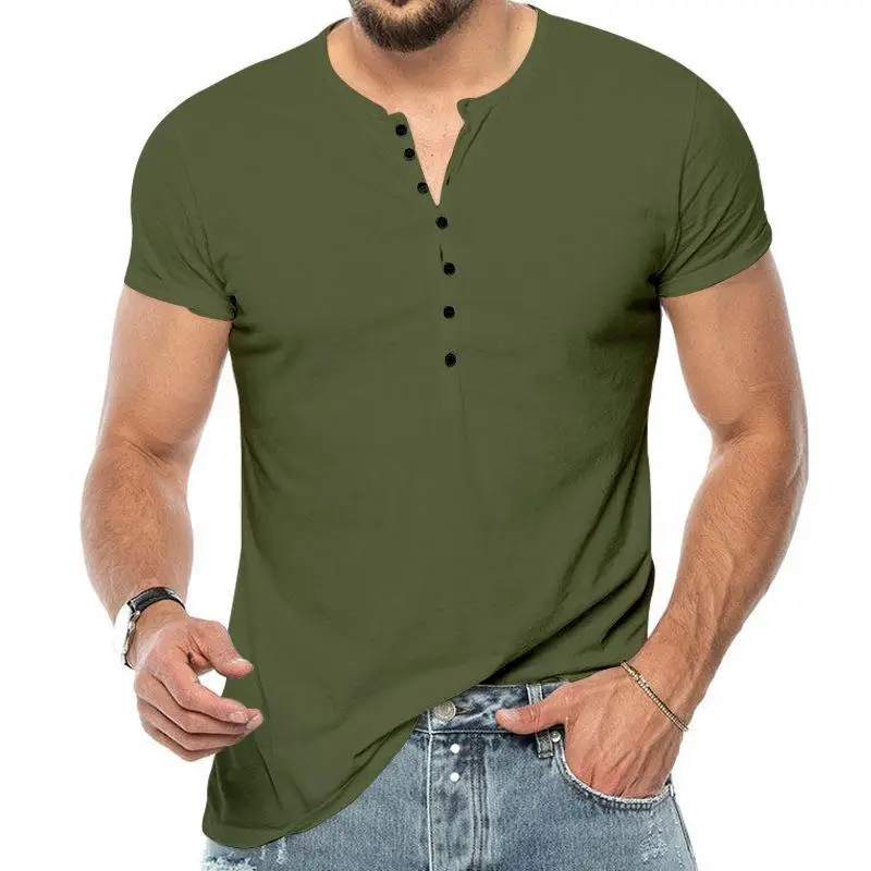 Men V-Neck Slim Fit Black T-Shirt Button Half Sleeve — feature 12
