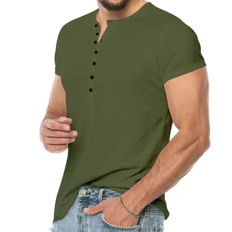 Men V-Neck Slim Fit Black T-Shirt Button Half Sleeve — feature 13