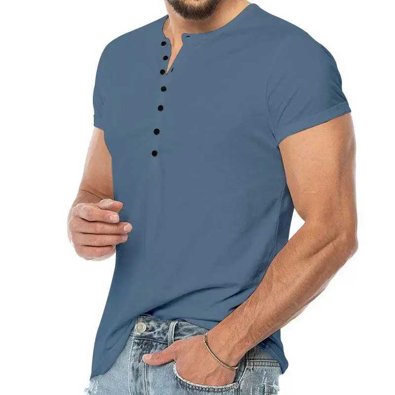 Men V-Neck Slim Fit Black T-Shirt Button Half Sleeve — feature 16