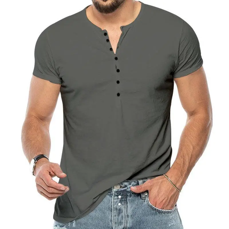 Men V-Neck Slim Fit Black T-Shirt Button Half Sleeve — feature 18