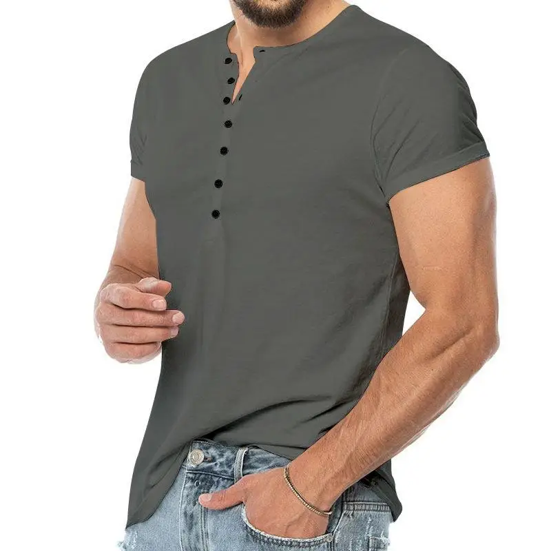 Men V-Neck Slim Fit Black T-Shirt Button Half Sleeve — feature 19