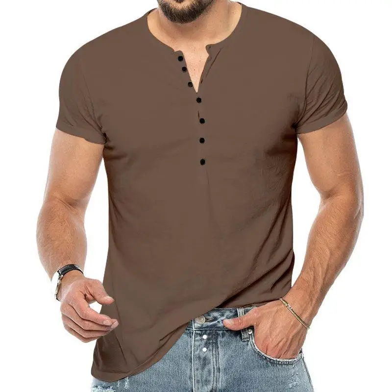 Men V-Neck Slim Fit Black T-Shirt Button Half Sleeve — feature 21
