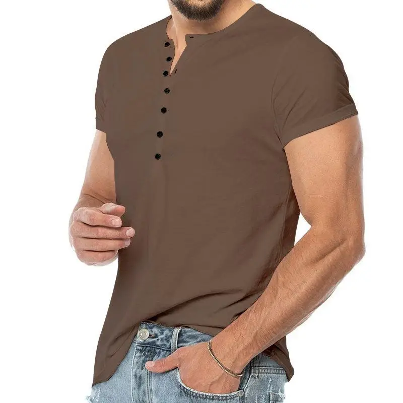 Men V-Neck Slim Fit Black T-Shirt Button Half Sleeve — feature 22