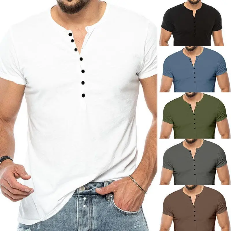 Men V-Neck Slim Fit Black T-Shirt Button Half Sleeve — feature 4