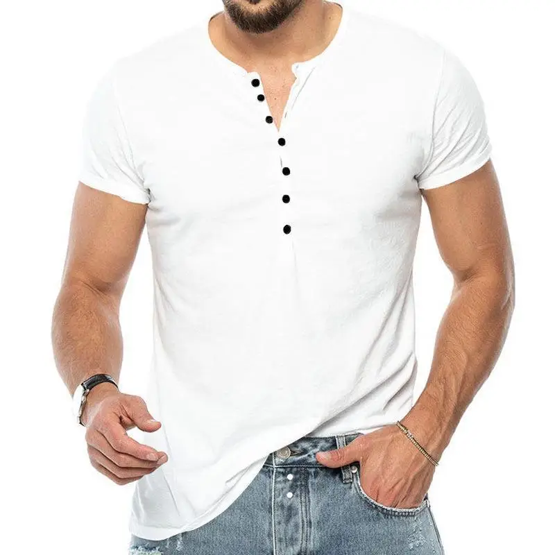 Men V-Neck Slim Fit Black T-Shirt Button Half Sleeve — feature 6