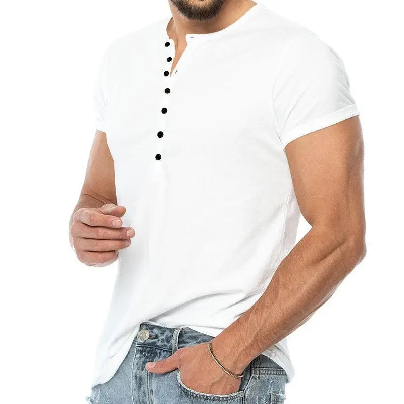Men V-Neck Slim Fit Black T-Shirt Button Half Sleeve — feature 7