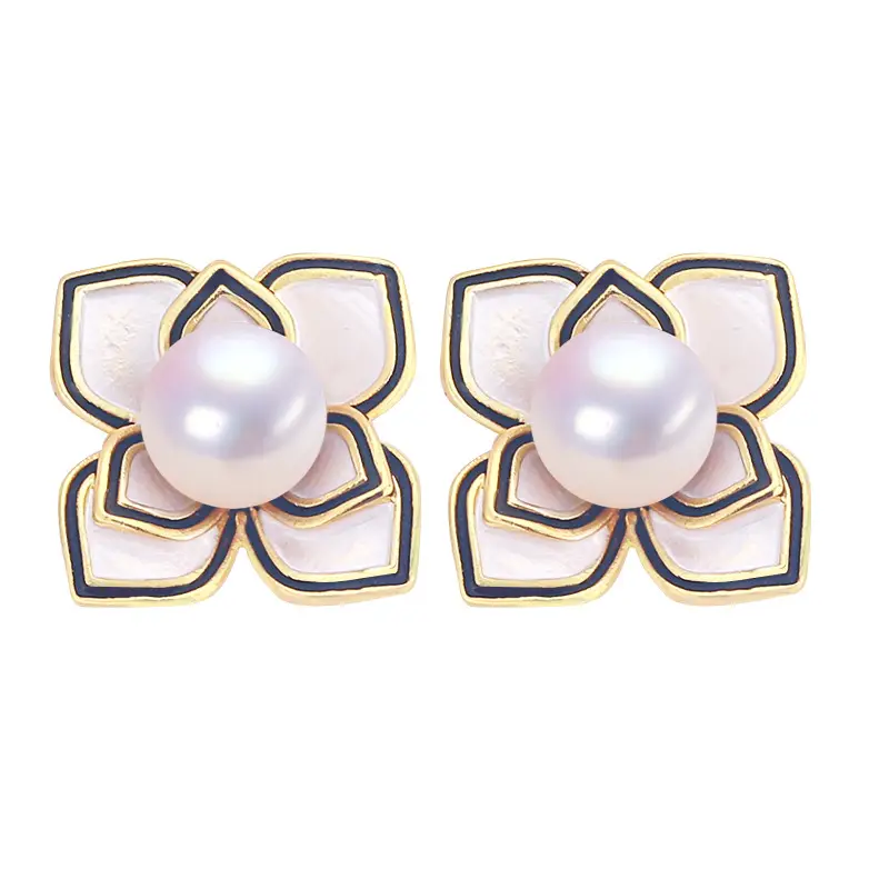 Women's 18K Gold Pearl Flower Earrings Wholesale