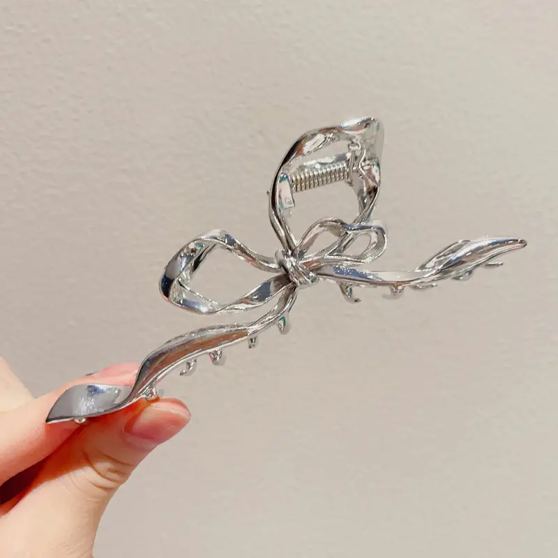 Women's Silver Bowknot Hair Clip with Tail Design — feature 29