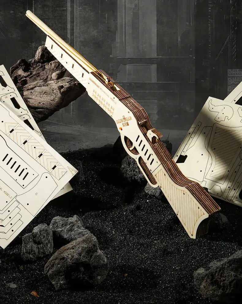 Dark Bear Wooden Rubber Band Gun 1887 Model 3D Puzzle Building Blocks Educational Toy — feature 15