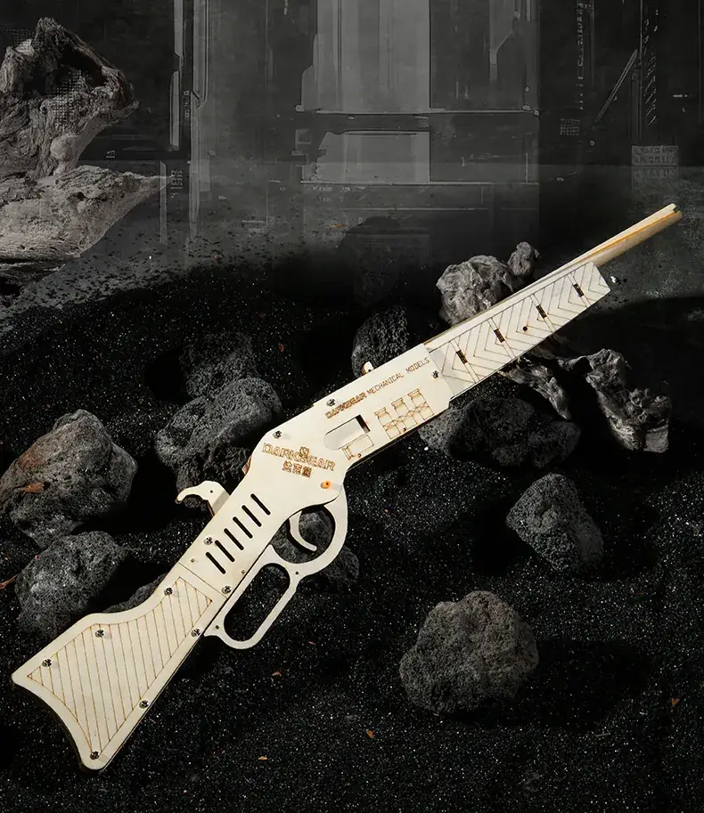Dark Bear Wooden Rubber Band Gun 1887 Model 3D Puzzle Building Blocks Educational Toy — feature 2