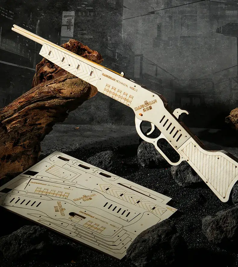 Dark Bear Wooden Rubber Band Gun 1887 Model 3D Puzzle Building Blocks Educational Toy — feature 4