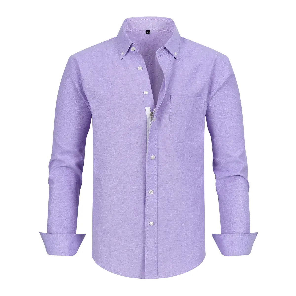 Men's Blue Oxford Zipper Shirt Long Sleeve Business Casual - Image 4