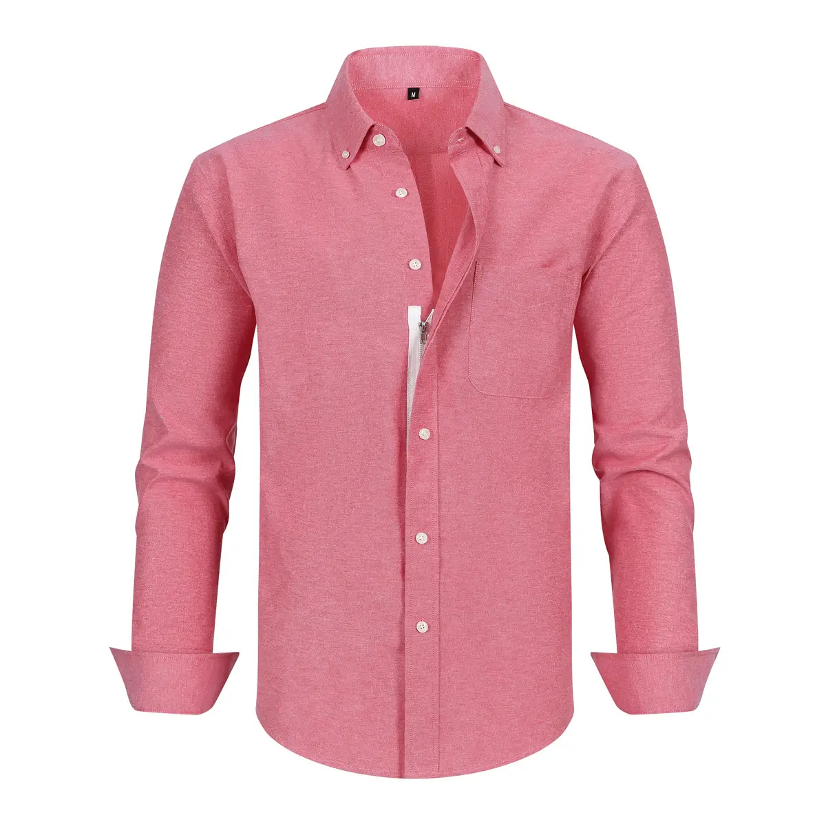 Men's Blue Oxford Zipper Shirt Long Sleeve Business Casual - Image 5