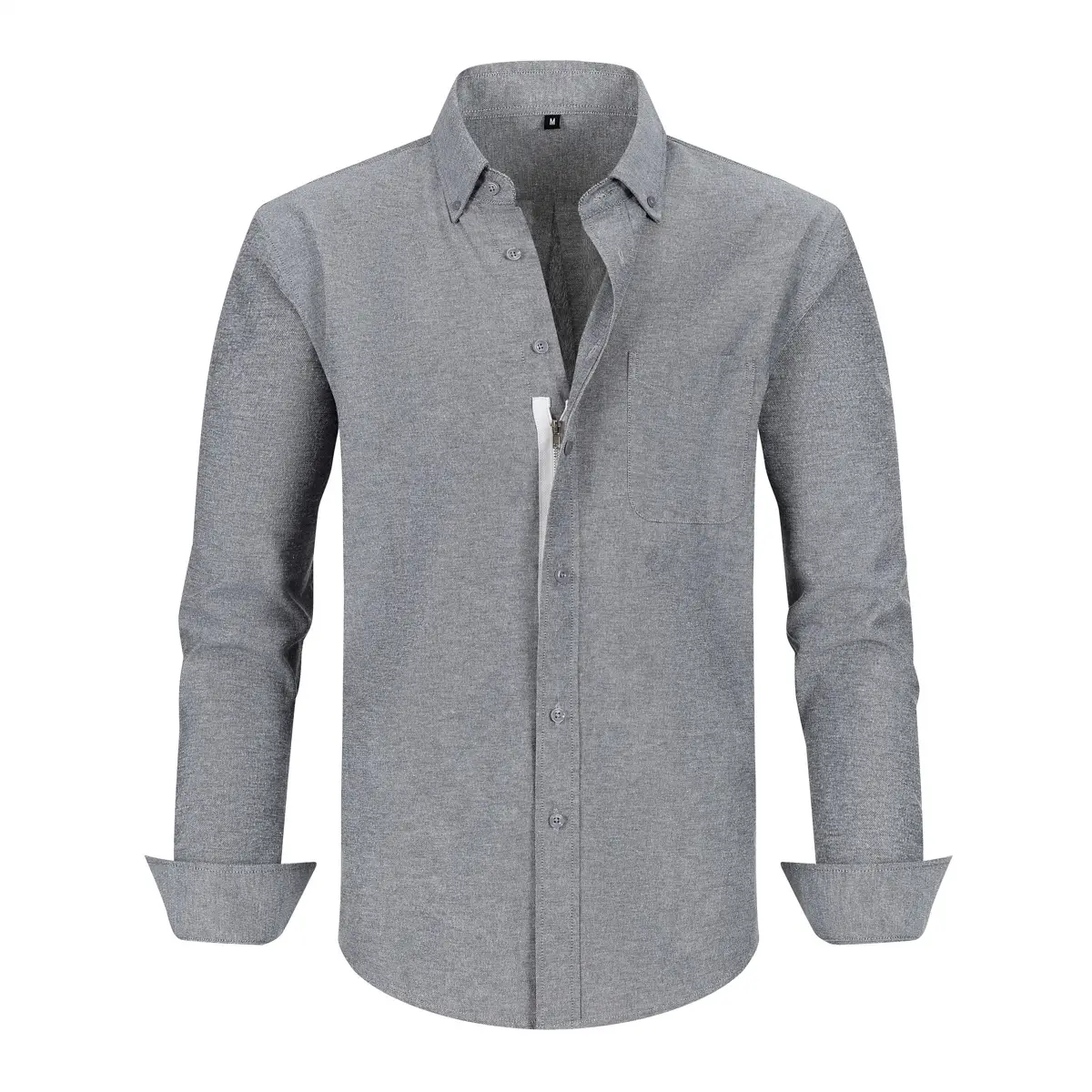 Men's Blue Oxford Zipper Shirt Long Sleeve Business Casual - Image 6