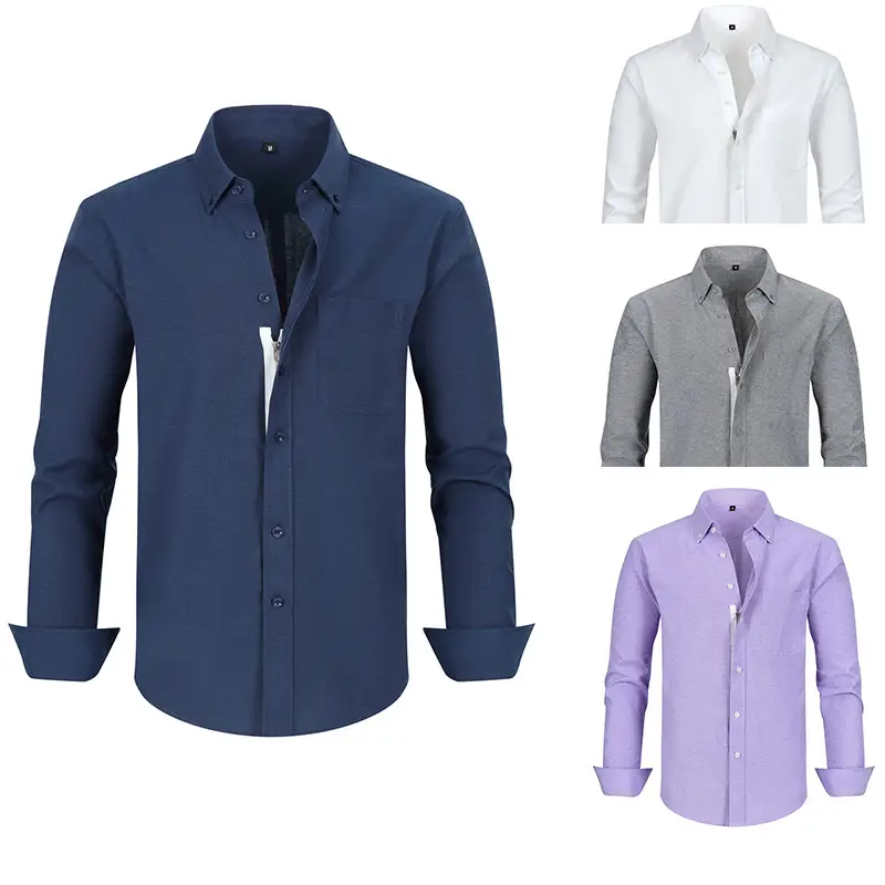 Men's Blue Oxford Zipper Shirt Long Sleeve Business Casual — feature 33