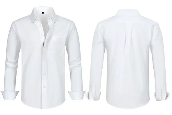 Men's Blue Oxford Zipper Shirt Long Sleeve Business Casual — feature 36
