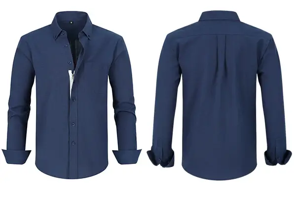 Men's Blue Oxford Zipper Shirt Long Sleeve Business Casual — feature 42