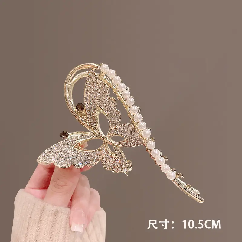 Butterfly Hairpin Clip 10cm Sparkly Gold - Image 5