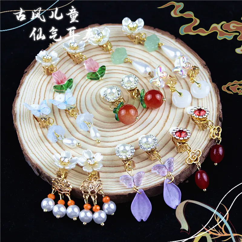Chinese Children's Ear Clips with Crystal & Gemstones - Image 2
