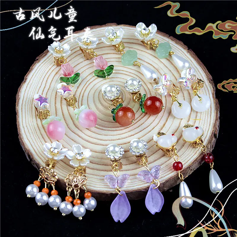 Chinese Children's Ear Clips with Crystal & Gemstones - Image 3