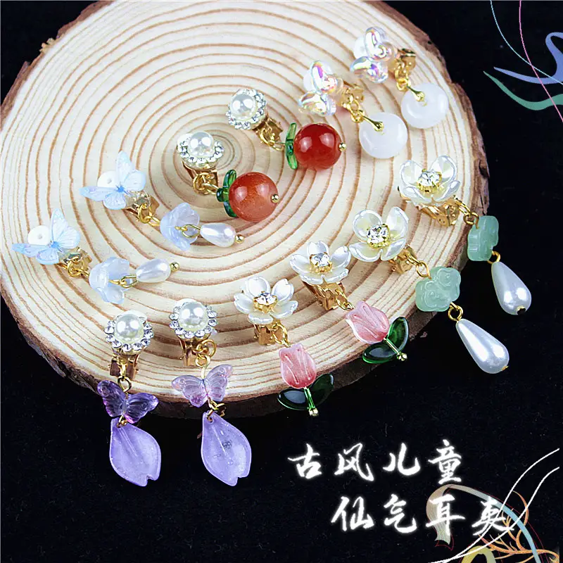 Chinese Children's Ear Clips with Crystal & Gemstones - Image 4