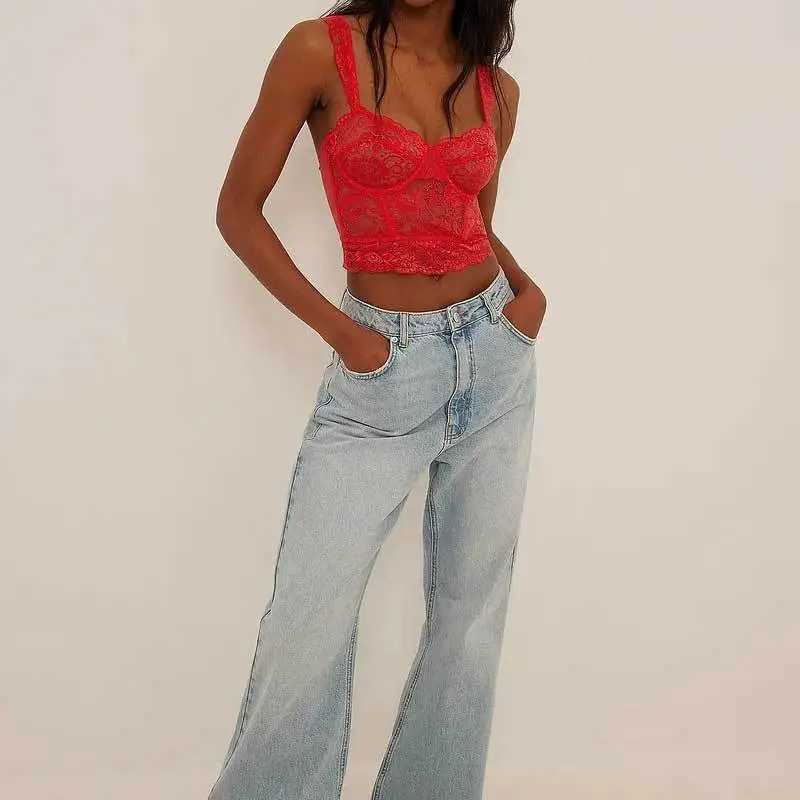 Red Lace Corset Wide Band Summer Top — feature 11